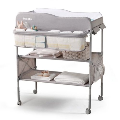 Sweeby Baby Changing Table, Foldable Diaper Station with Organizer and Waterproof Pad