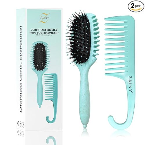 ZAINY Curl Defining Brush 2PC Set, Wide Tooth Comb for Curls, Curly Hair Brush for Women, Wet Detangler Wavy Hairbrush & Shower Detangling Curl Comb & Define Curl Brush for Kids, Girls, Toddlers & Men