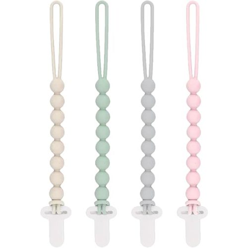 Pacifier Clip for Boys Girls - MORIBOX 4 Pack Paci Clip Soothie Baby Binky Holder for Shower Birthday Gift