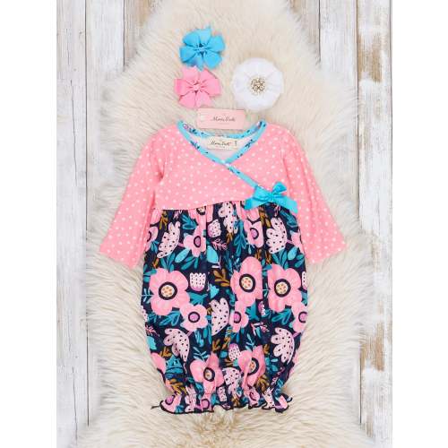Pink & Blue Beautiful Blooms Sleeper Gown