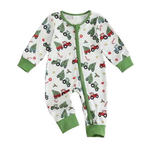 Newborn Baby Boy Girl Christmas Outfit Christmas Tree/Gingerbread Man Zipper Jumpsuit Romper Infant Fall Xmas Clothes