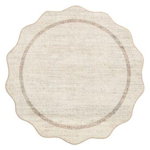 Washable Scalloped Area Rug for Living Room, Border Solid Rug for Bedroom,Washable Rugs Soft Low Pile Non Slip Scalloped Rugs for Nursery College