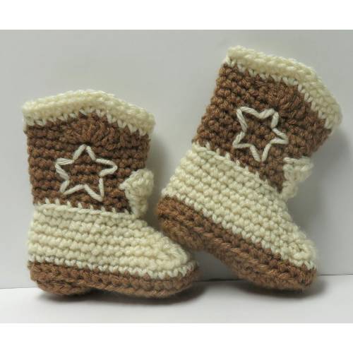 Crocheted Baby Booties Cowboy Style mocha brown and aran choose a size