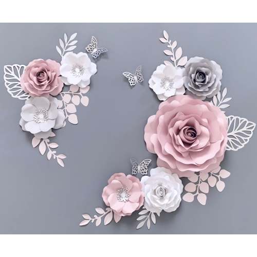 Blush Paper Flower Set: Nursery Wall Decor, Silver Accents