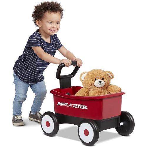 Baby Walker Wagon, Baby Toy Cart, Toddler Toys 1-2, Radio Flyer My 1st Wagon for Kids, with Teddy Bear, for Ages 1-4 Years, Red