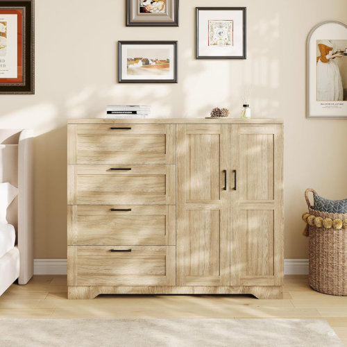Winston Porter 43.3'' H Armoire Wardrobe Closet With 4 Drawers And 2 Doors, Hanging Rod & Reviews | Wayfair