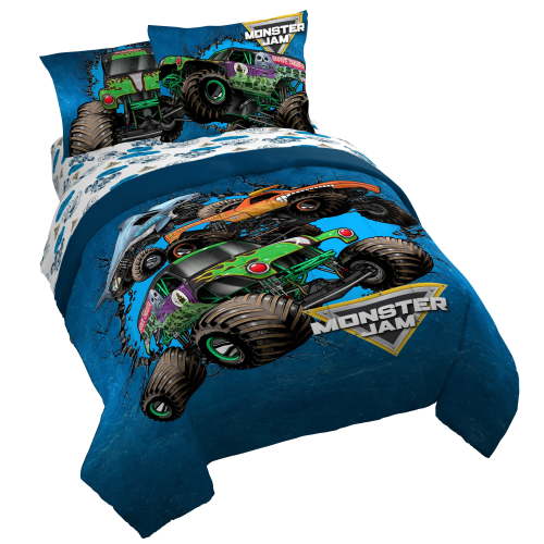 Monster Jam Rebels 7 Piece Full Size Kids Comforter Set with Shams - Monster Truck Bedding for Boys Room