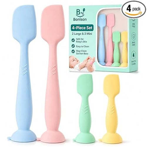 Upgraded 4-Pack Silicone Diaper Cream Spatula with Travel Case - Soft Full-Size & Mini Applicators for Rash Ointment, Diaper Care & Everyday Care, Ideal for Newborn Essentials and Baby Shower Gifts