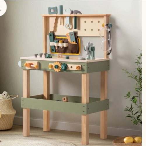 ROBUD Wooden Kids Tool Bench, Toddler Toy Play Workbench Workshop with Tool Belt, Play Tools Set, Drawing Paper for Construction Play