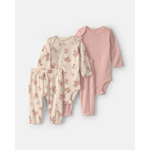 Baby Girl 4-Piece Floral Long-Sleeve Bodysuit & Pant Set - Pink/Ivory | Carter's