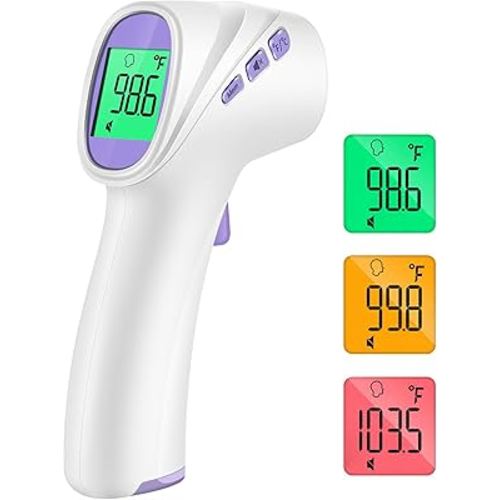 Forehead Thermometer for Adults and Kids, Non Contact, 1s Result (Purple) | 3-Color Fever Alarm, 35 Memory Recalls, 2-in-1 Mode, Silent Mode, Large & Clear Backlit Display, FSA Eligible, Easy to use