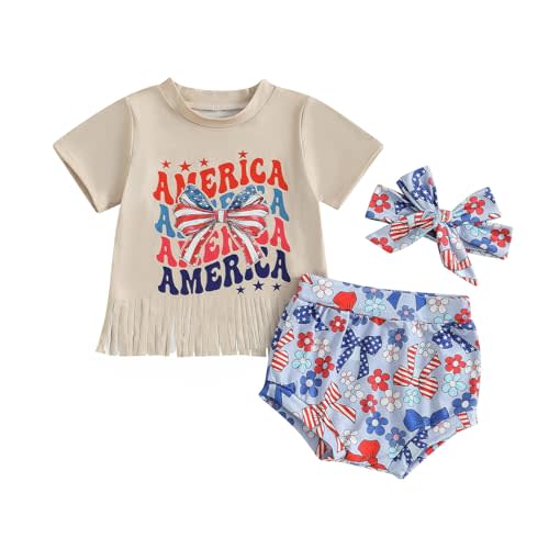 Fernvia Western Toddler Baby Girl Clothes Letter Short Sleeve T-Shirt Top + Tassel Shorts Outfits + Headband 3Pcs Set