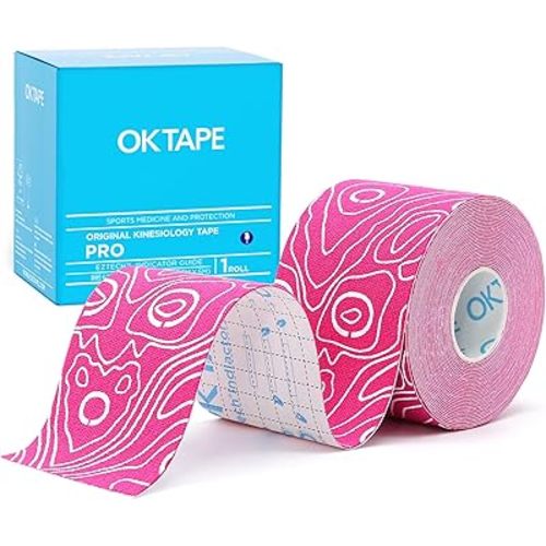 OK TAPE PRO Kinesiology Tape, 2inch x Long Roll 16ft Free Cut Tape, Elastic Athletic Tape Therapeutic Latex Free, Pink+White