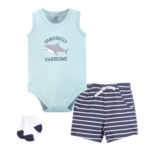 Hudson Baby Unisex Baby Bodysuit, Short and Sock, 3-Piece Set