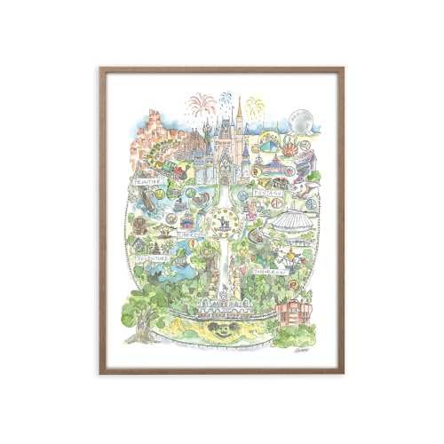 Florida Theme Park Watercolor Map Art Print