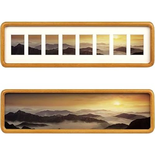 H & A Solid Wood Collage Picture Frame Multi Openings Photo Frame 4x12 / 4x16 Matted to 1.5x2.5 for Wall and Tabletop Display (8 collage 16''x4'' Teak)