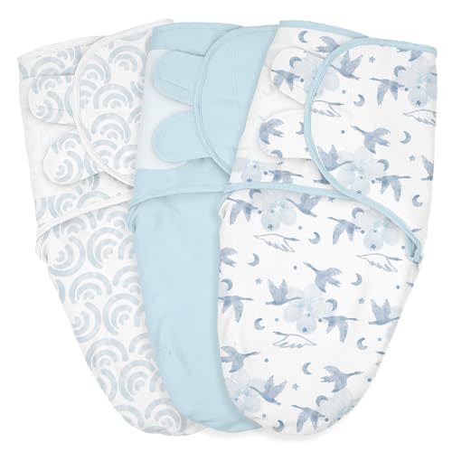 Baby Swaddle Sleep Sacks 3-Pack, Newborn Organic Cotton Swaddle Wraps with Adjustable Wings, Breathable Swaddling Blankets for 0–3 Months, Soft Infant Sleep Essentials