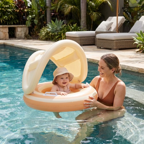 Inflatable Retro Lollipop Baby Swim Ring with Removable Sun Canopy – S – Kids Australia