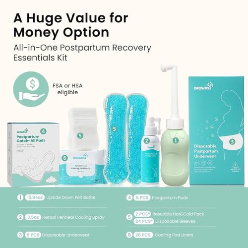 GROWNSY 15pc Postpartum Essentials Recovery Kit for Women, Green