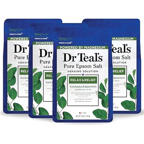 Dr Teal's Epsom Salt Magnesium Soak, Relax & Relief with Eucalyptus and Spearmint, 3 lbs (Pack of 4)