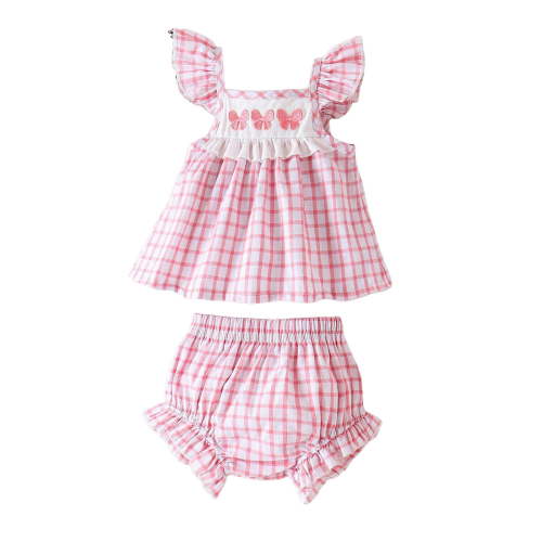 TOWED22 Baby Girl Summer Clothes 9M-5T 2Pcs Outfits Sleeveless Butterfly Print Peplum Top & Shorts Set Toddler(Pink,6-12 M)