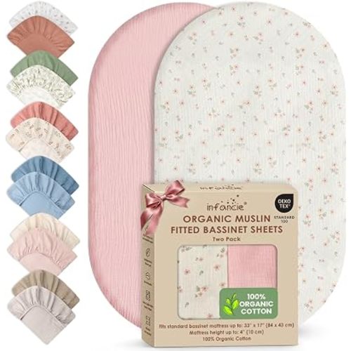 100% Organic Cotton 2 Baby Muslin Bassinet Sheets Unisex