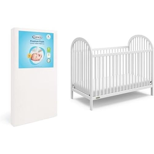 Graco Olivia Convertible Crib and Graco Premium Foam Crib & Toddler Bed Mattress Bundle (White) – GREENGUARD Gold Certified, Standard Crib Mattress, Baby Crib Converts to Toddler Bed & Daybed