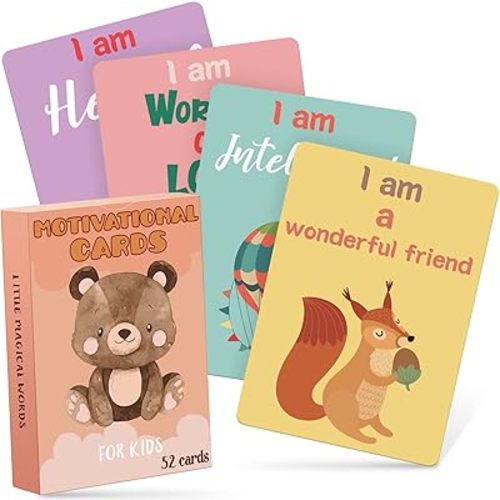 Set of 52 Kids Affirmation Flash Cards Motivational Phrase Meditation Gifts Positive Daily Affirmation Cards for Self Esteem Mindfulness Empowering and Award Focus Relaxation, 2.5 x 3.5 Inch