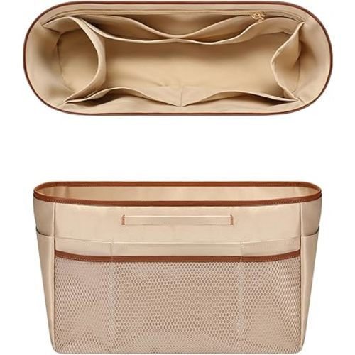 GIVLEFLY Extra Large Purse Organizer Insert for Tote Bag, Lightweight Handbag Organizer with Multiple Pockets, Structured Bag Insert,Beige