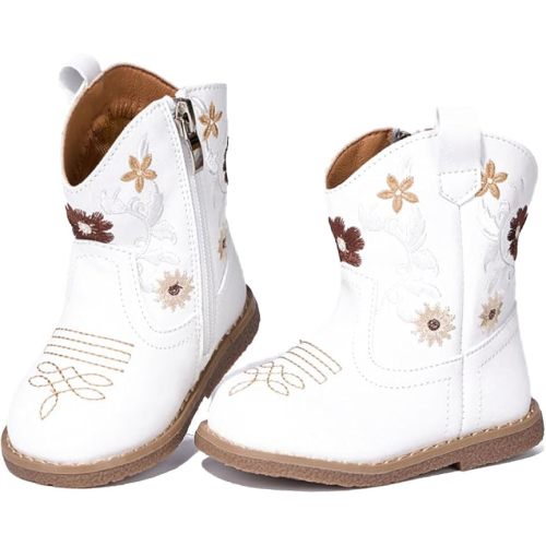 Newsonet Baby Cowboy Cowgirl Boots Infant Western Boots Toddler Boys Girls Round Toe Riding Mid Calf Boots All Seasons for 6 9 12 18 24 Months