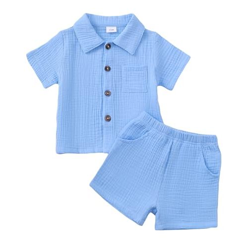 Jecson Baby Boy Clothes Baby Boy Outfits Baby Boy Summer Clothes Cotton 2 Piece Set with Button Down Shirt and Shorts 0-3T