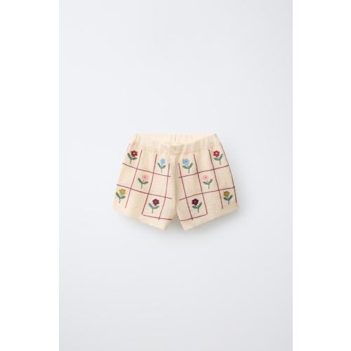 KNIT FLORAL SHORTS - Mid-ecru | ZARA United States