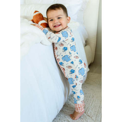 Convertible Bamboo Zip Romper in Huddles & Cuddles Blue | Caden Lane