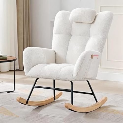IDEALHOUSE Upholstered Glider Rocking Chair, High Backrest
