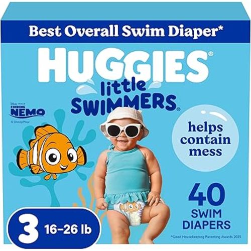 Huggies Little Swimmers Disposable Swim Diapers, Size 3 (16-26 lbs), 40 Ct (2 Packs of 20), Packaging May Vary