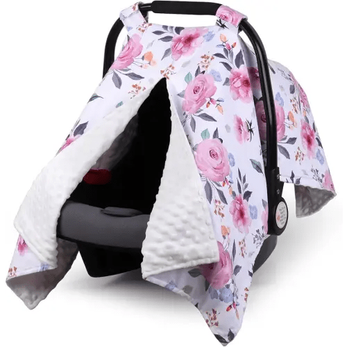 Rquite Car Seat Cover Baby Girl, Peekaboo Opening Infant Carseat Canopy