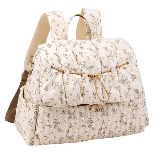 HAHUT Aesthetic Quilted Floral Diaper Bag Backpack with Stroller Straps, Multi-Functional Nylon Embroidered Laptop Backpack for Work Travel Casual (Pink)