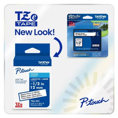TZeS251 P-touch Black Print on White Strong Adhesive Laminated Label Tape