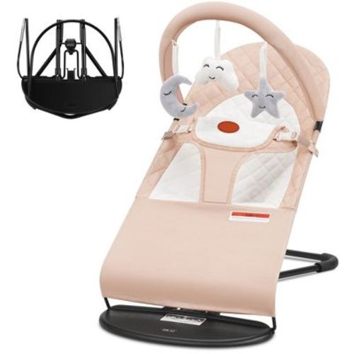 HKAI Baby Rocker Chair with 3 Modes, Rocker and Stationary Options, Infant Rocker Swing with Hanging Toys, Baby Bouncer