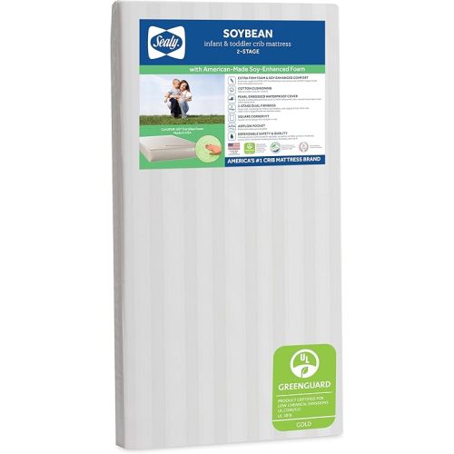 Soja Sealy de espuma para el niño / pequeño colchón de cuna, espuma hipoalergénica de soja, firma adicional, cubierta impermeable durable, ligera, espuma certificada calidad del aire, 52 pulgadas x 28 pulgadas
