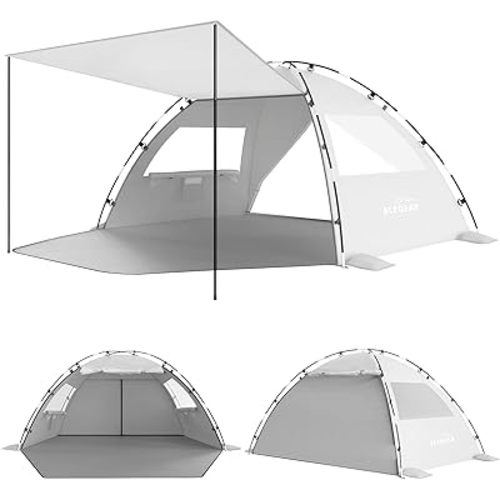 Elegear Beach Tent Sun Shelter with Canopy, 4-5 Person Pop Up Beach Tent, Easy Setup UPF 50+ UV Protection Portable Lightweight Double Silver Coating Cabana Sun Shade Shelter - Silver