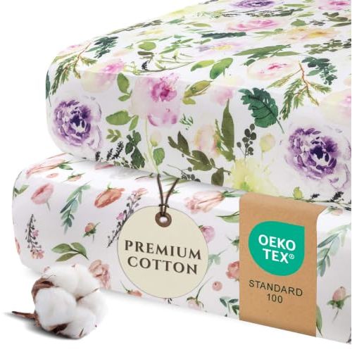 Pobi Baby Crib Sheets for Girls, Soft Cotton Blend, 2-Pack (Allure) | Fitted Crib Sheet, Standard Mattress 52x28, Toddler Mattress Sheets, Breathable, Snug, Newborn, Machine Wash, Nursery Bedding