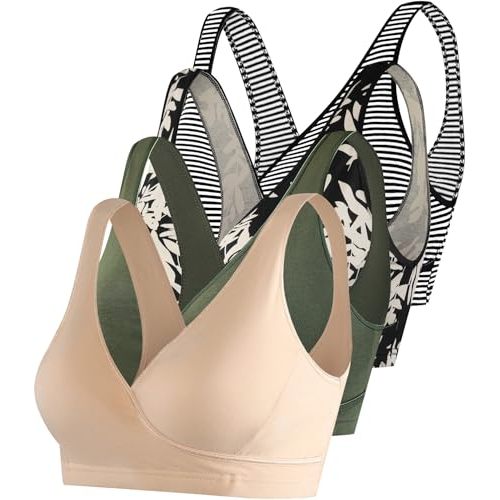 SUIEK 4 Pack Nursing Sleep Bra Maternity Bralette Breastfeeding Comfort Cotton Bras