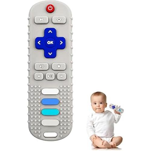 YAPROMO Baby Teething Toys,Reomte Teether Toys, Silicone Chew Toy for Babies 18+ Months, Remote Control Shape Teething Toys, Early Educational Toy BPA Free & Refrigerator Safe (Beige)