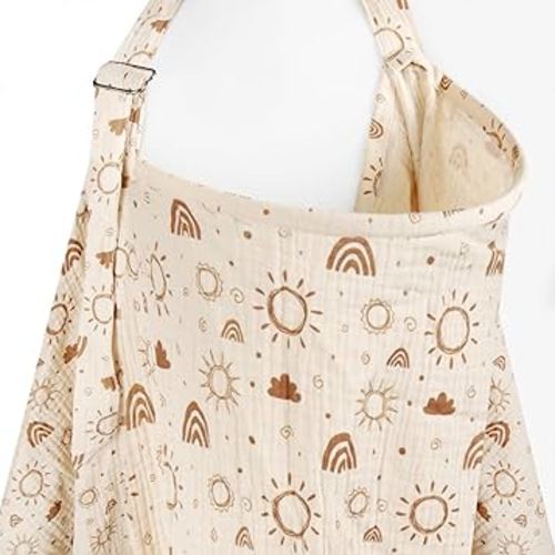 MEXXI Muslin Nursing Covers for Breastfeeding, Breastfeeding Cover with Arch Neckline,100% Cotton Breathable and Lightweight Privacy Nursing Apron 43 * 30 Inch (Beige)