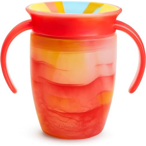 Munchkin Miracle 360 Sippy Cup for 6 Month Old, Spill Proof Baby and Toddler Cups with Transition Handles, 7 Ounce, Tropical Swirl, Orange/Multi