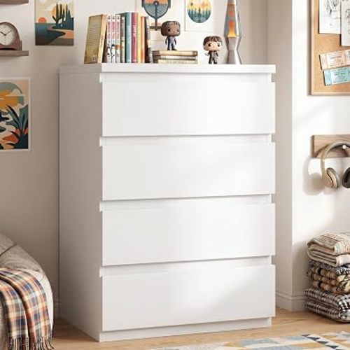4 Drawer Dresser for Bedroom, White Dresser Chest of Drawers – Large Wood Dressers with Deep Drawers, TV Stand for Living Room, Hallway, Entryway – White Finish