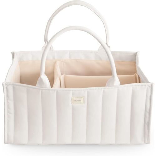mushie Baby Diaper Caddy | Newborn Essentials Organizer for Diaper Changing Station (Ivory)
