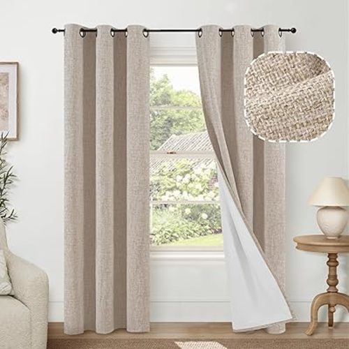 Lajode Beige Linen Blackout Curtains 80 Inch Long Each 38 Wide 2 Panels