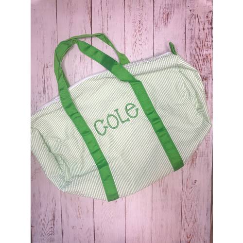 MORE COLORS, Monogrammed Seersucker Duffle Bag, Seersucker Overnight Bag, Kids Suitcase